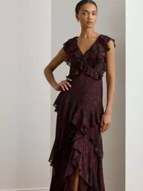 Ralph Lauren Women's Paisley Ruffle-Trim Georgette Gown